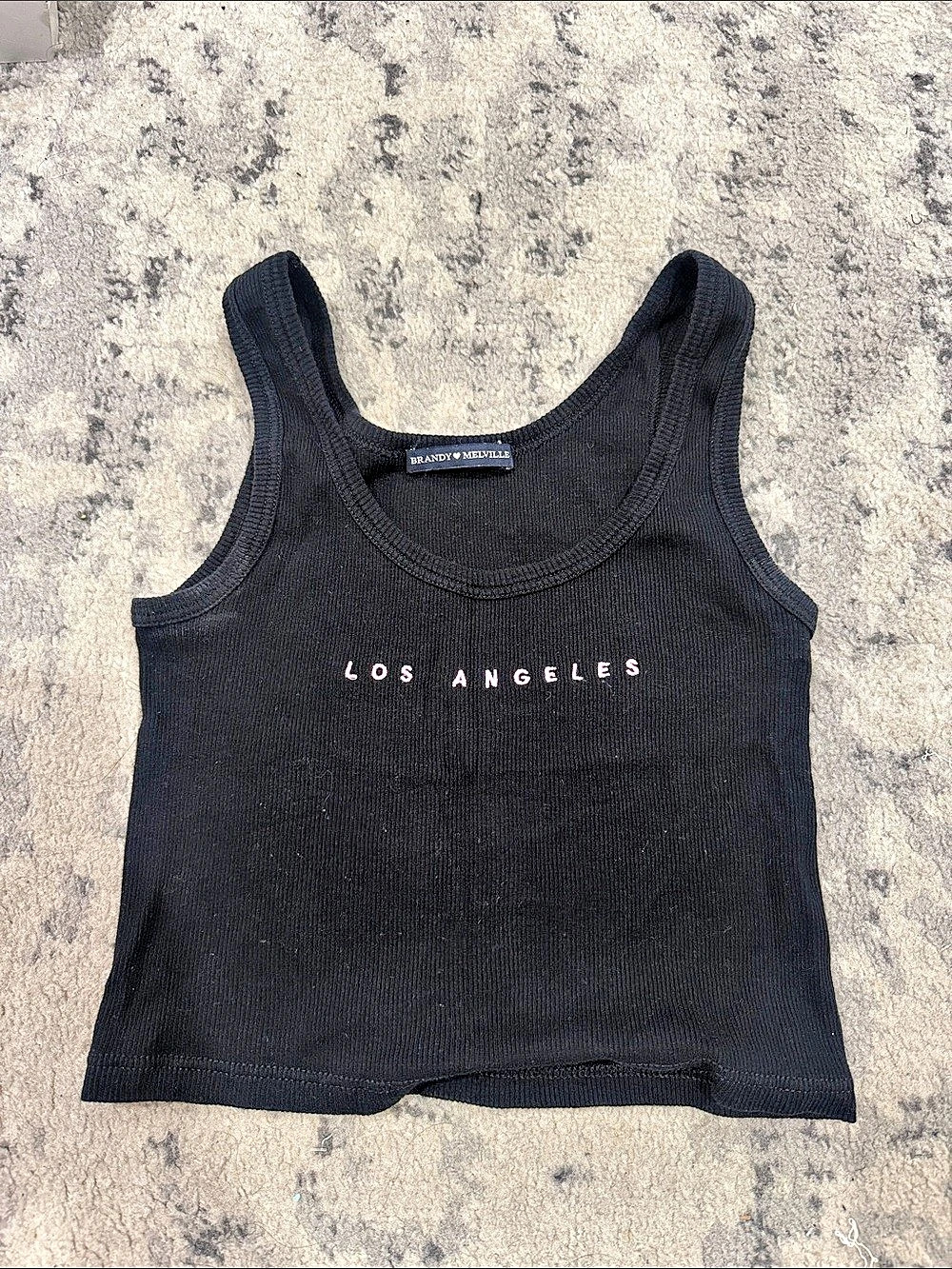Brandy Melville Los Angeles Embroidered Ribbed Tank Black